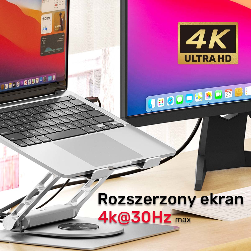 Unitek Podstawka pod laptop z odłączanym hubem USB-C HDMI 1,4, 4K PD 100W-1783363