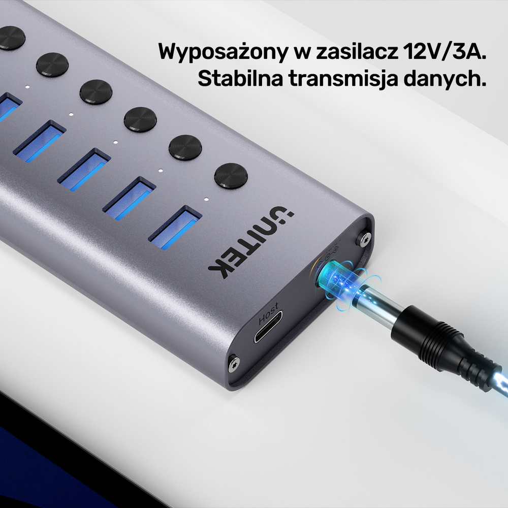 Unitek Hub USB C/USB A 10w1 5Gbps, 8x USB A, 2x USB C z włącznikami portów-1783375