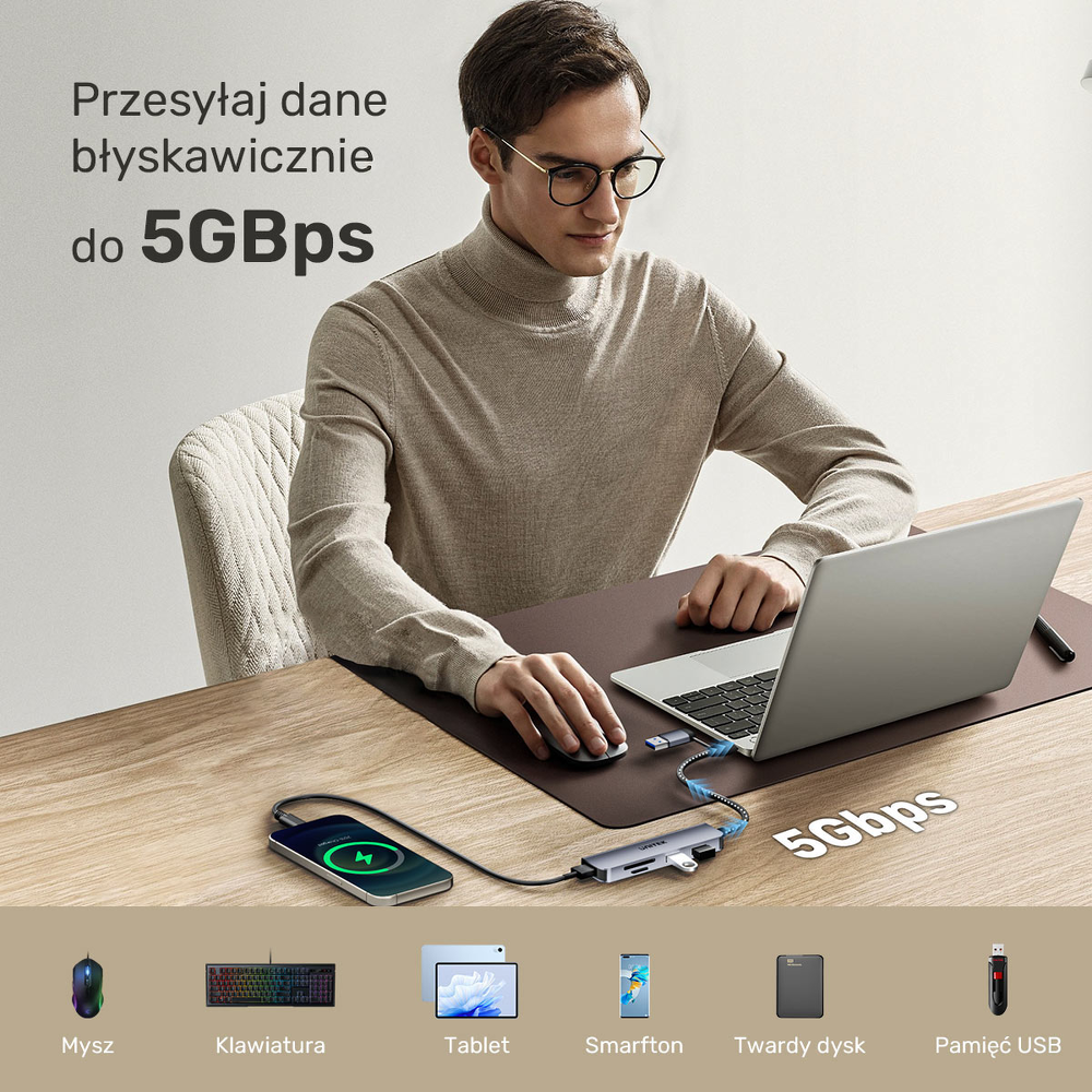 Unitek Hub 5w1 USB-A/C 5 Gbps z czytnikiem kart SD i micro SD-1784366