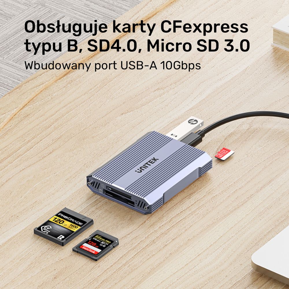 Unitek Czytnik kart pamięci CF Express, SD/microSD, USBA 10 Gbs + HUB-1783297