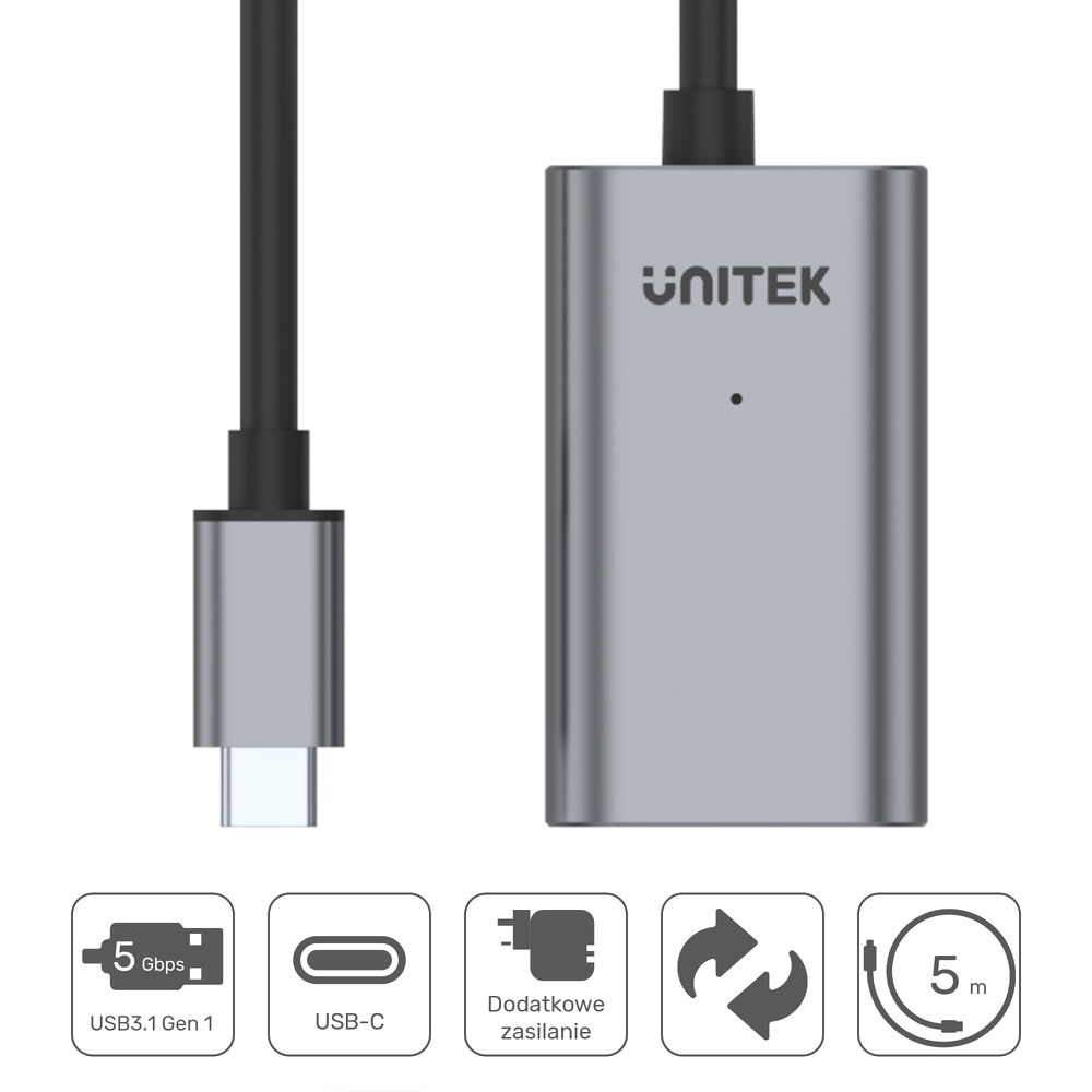Unitek U304A wzmacniacz sygnału USB-C na USB(A) 5M-1275314
