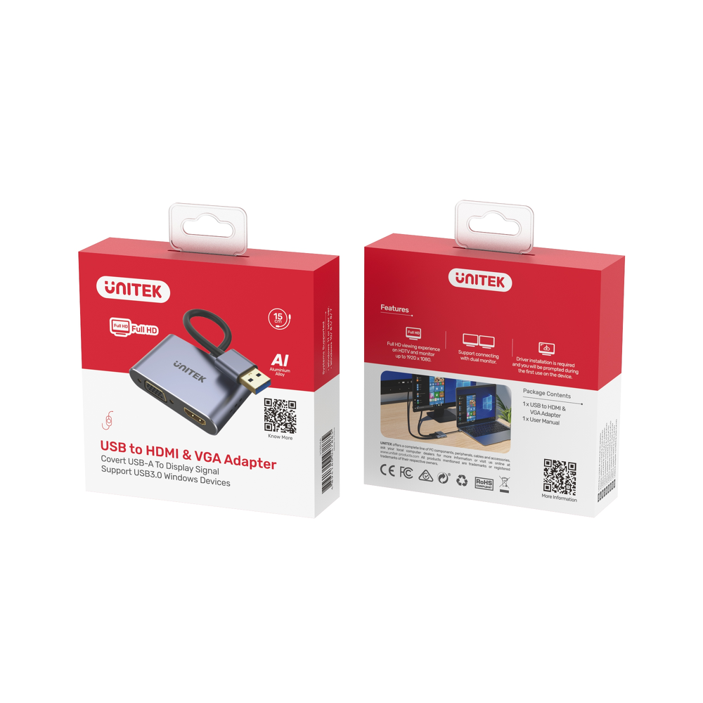Unitek Adapter USB na HDMI i VGA, FullHD-1635826