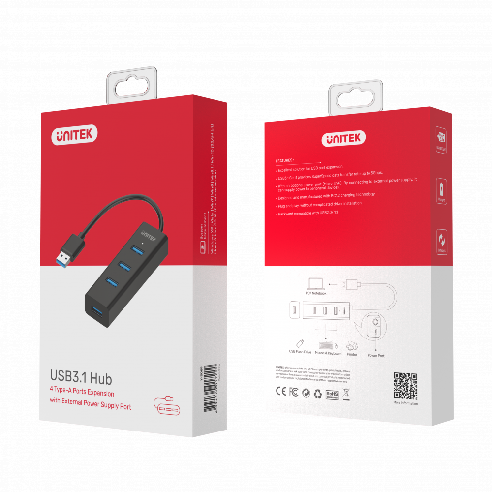 Unitek Y-3089 hub 4x USB 3.0 retail-1274690