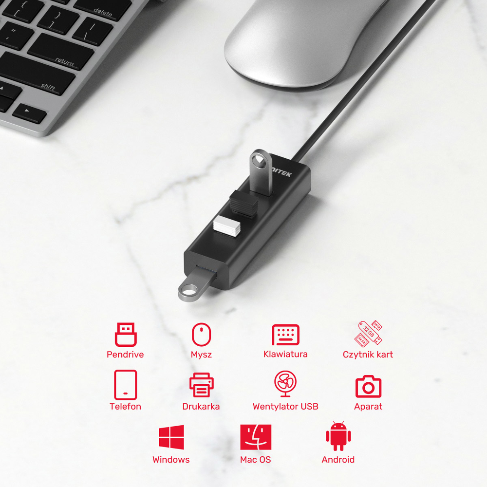 Unitek Aktywny hub USB-A 5Gbps, 4 porty USB-A-1780809