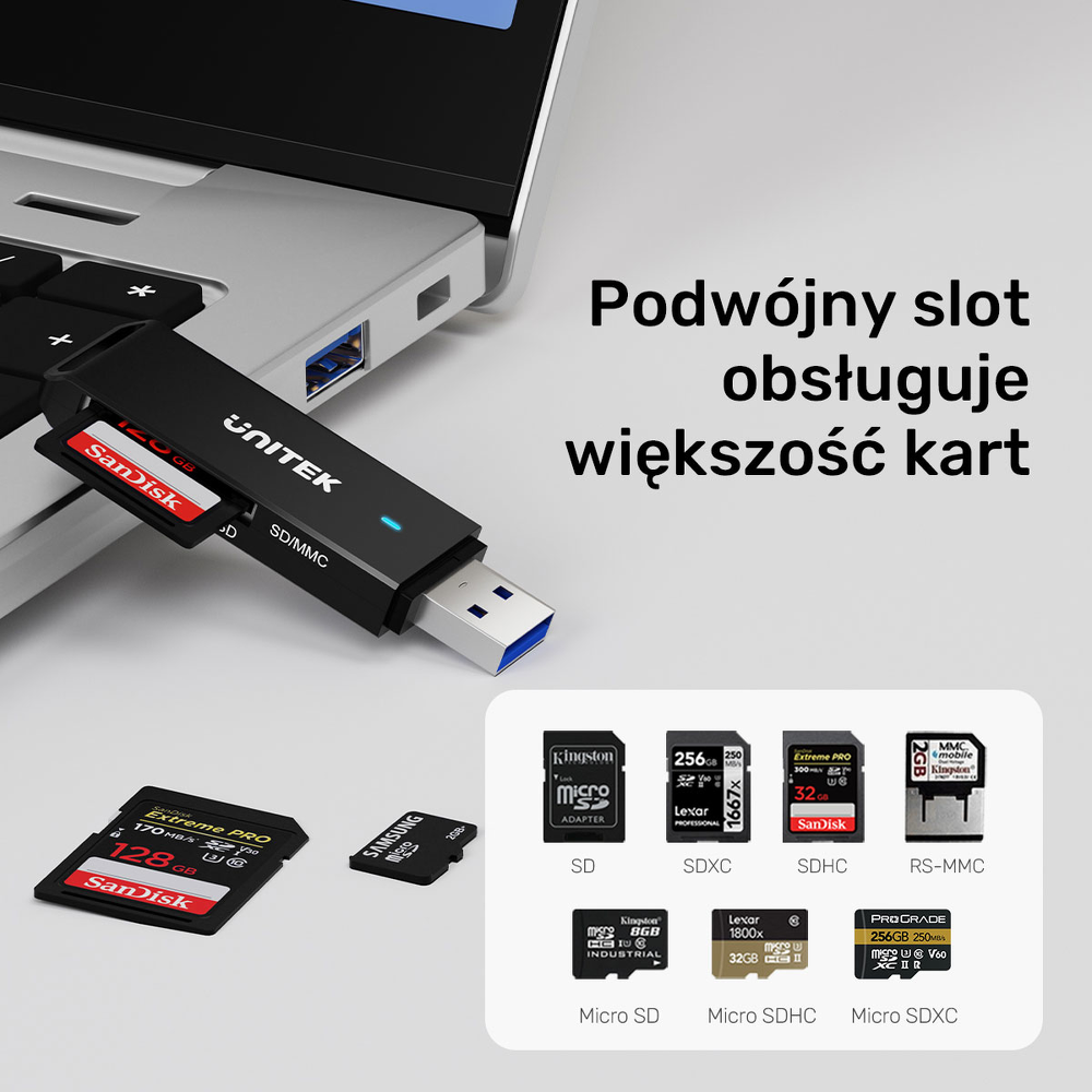 Unitek Czytnik kart SD i microSD USB-A-1638072