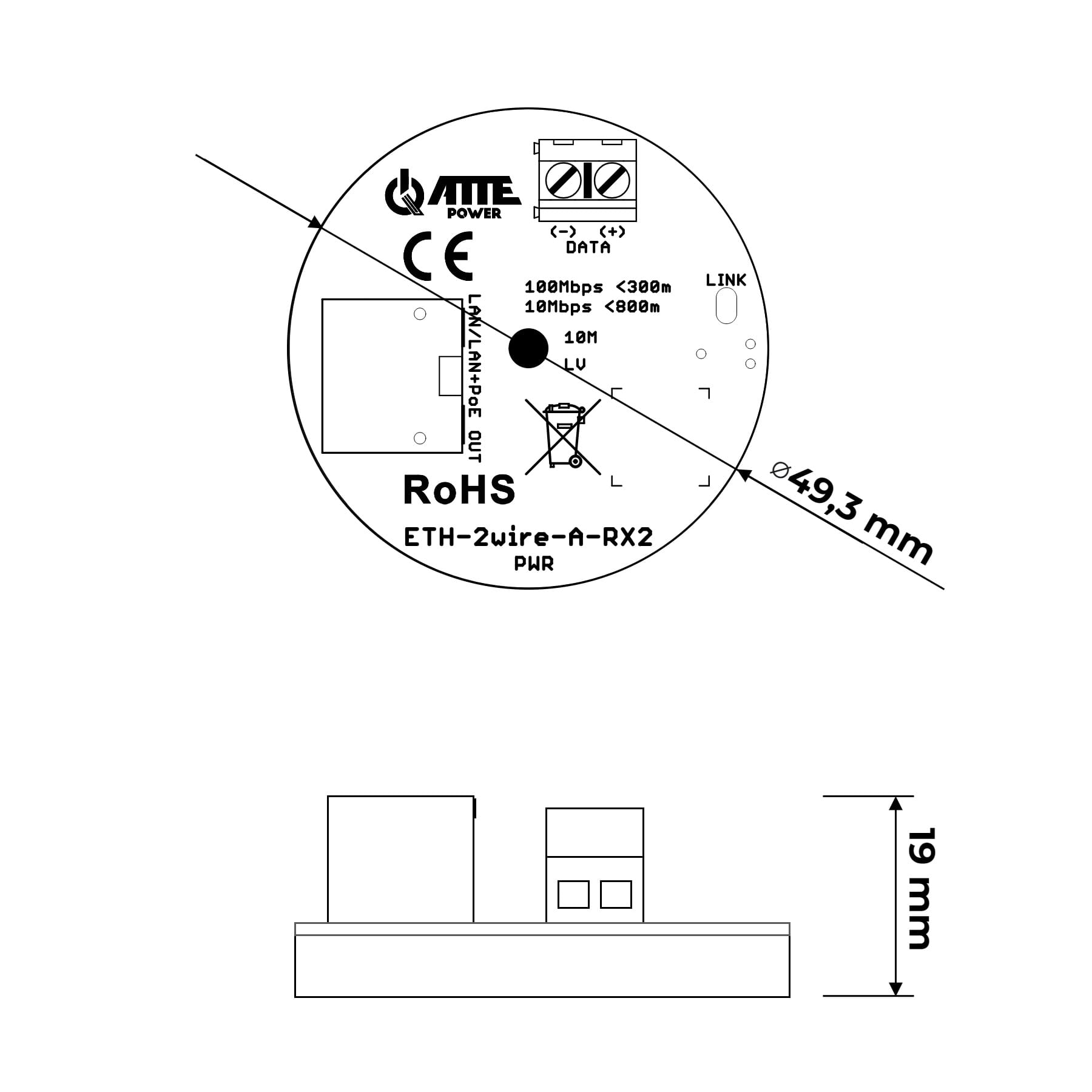 ZESTAW KONWERTERÓW UTP / 2-WIRE DO TRANSMISJI LAN+POE ETH-2WIRE-A-SET2 KOMPLET 2 SZT ATTE-1764837