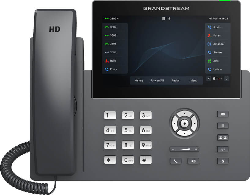 GRP2670 Telefon VoIP-6 konta SIP-POE-WiFi-porty GB-zasilacz - Grandstream - widok od przodu.jpg