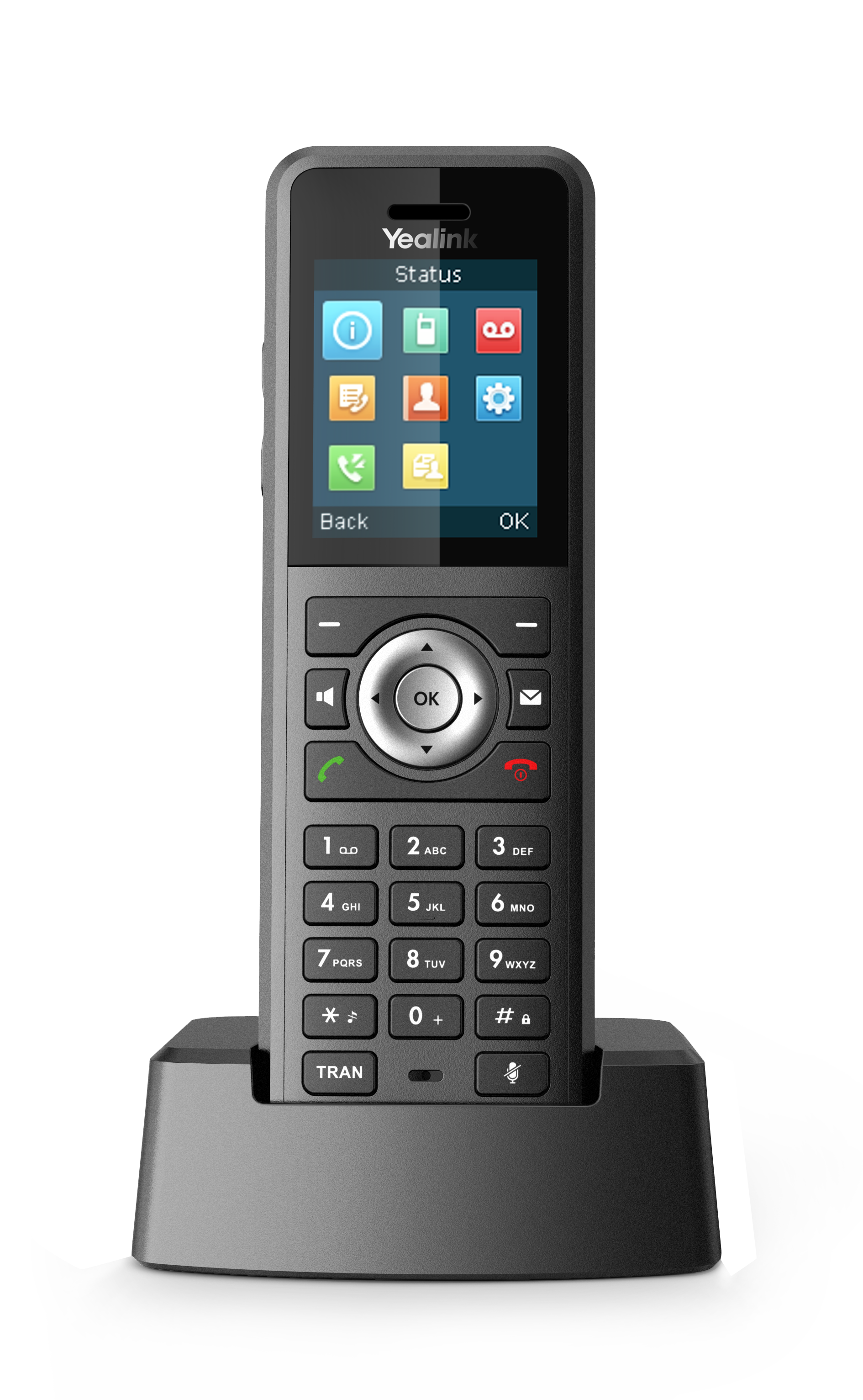 Yealink W59R – pancerna słuchawka DECT – widok z przodu z bazą.png