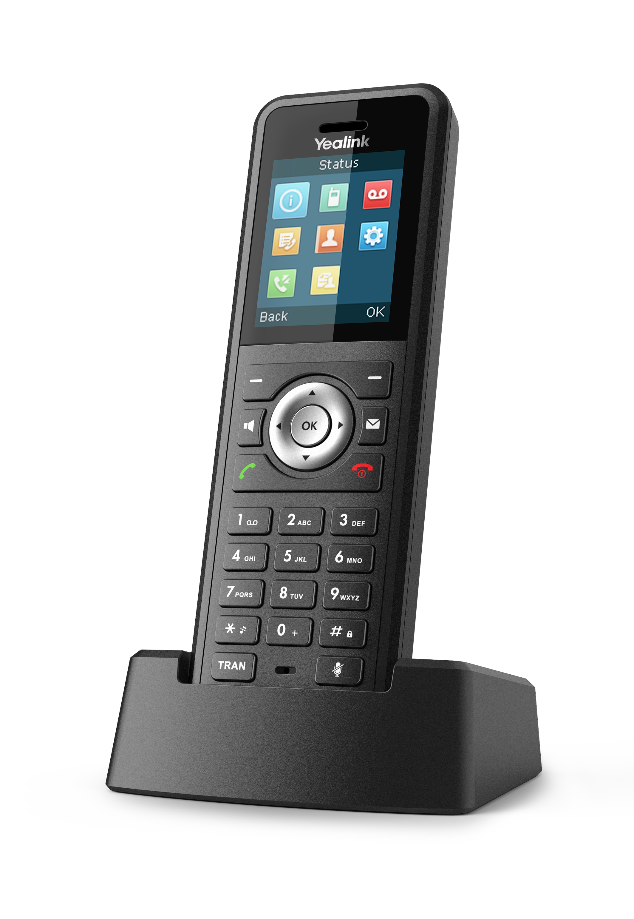 Yealink W59R – pancerna słuchawka DECT – widok pod kątem z bazą.png