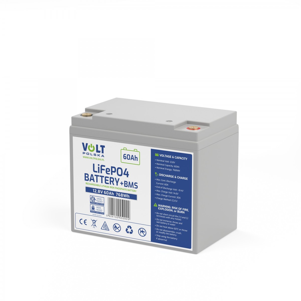 VOLT Polska LiFePO4 12,8V 60Ah – akumulator z BMS – widok pod kątem.jpg