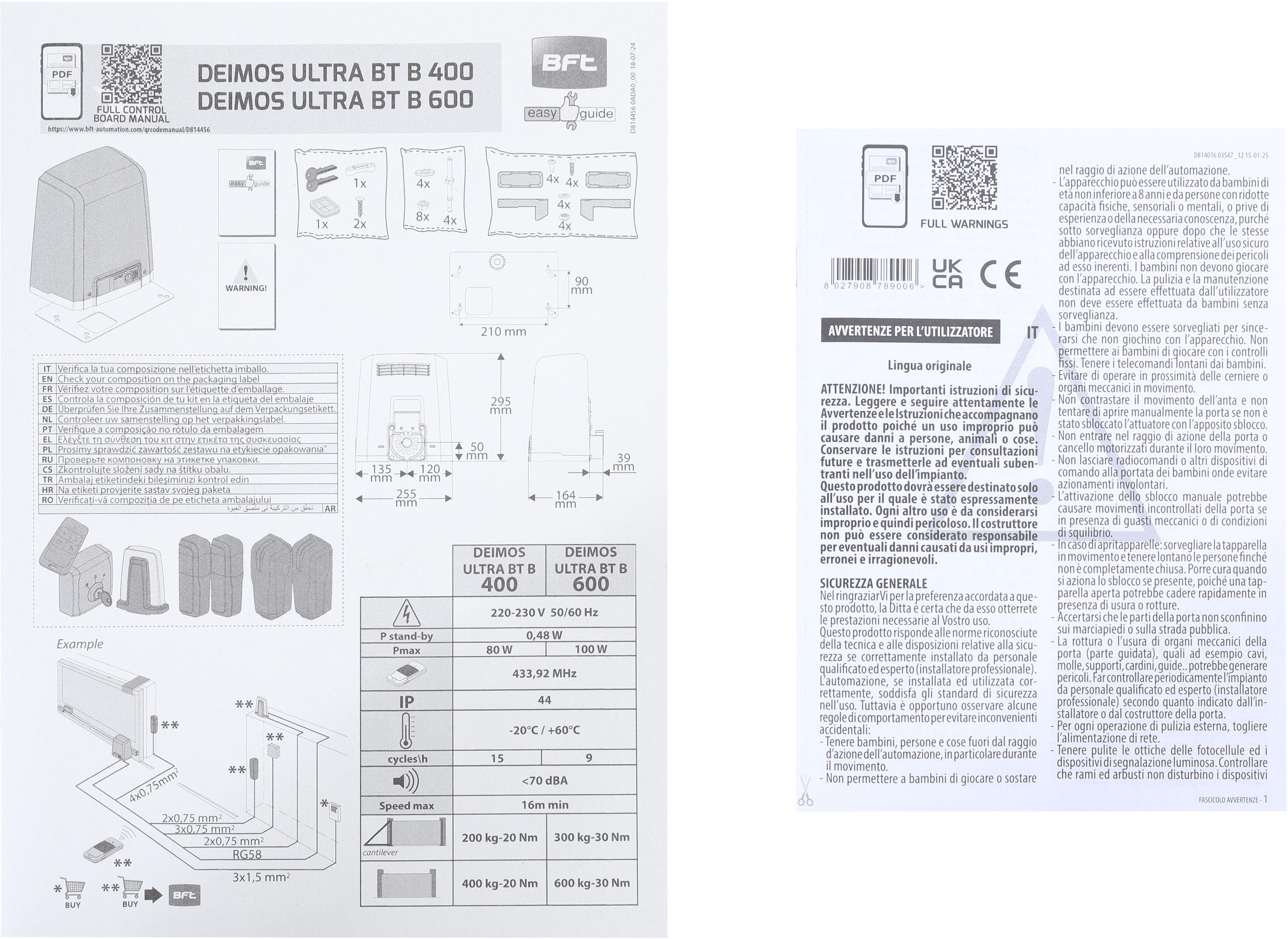 Zestaw BFT DEIMOS ULTRA BT B600 EE KIT do 600kg bram przesuwnych-1817336