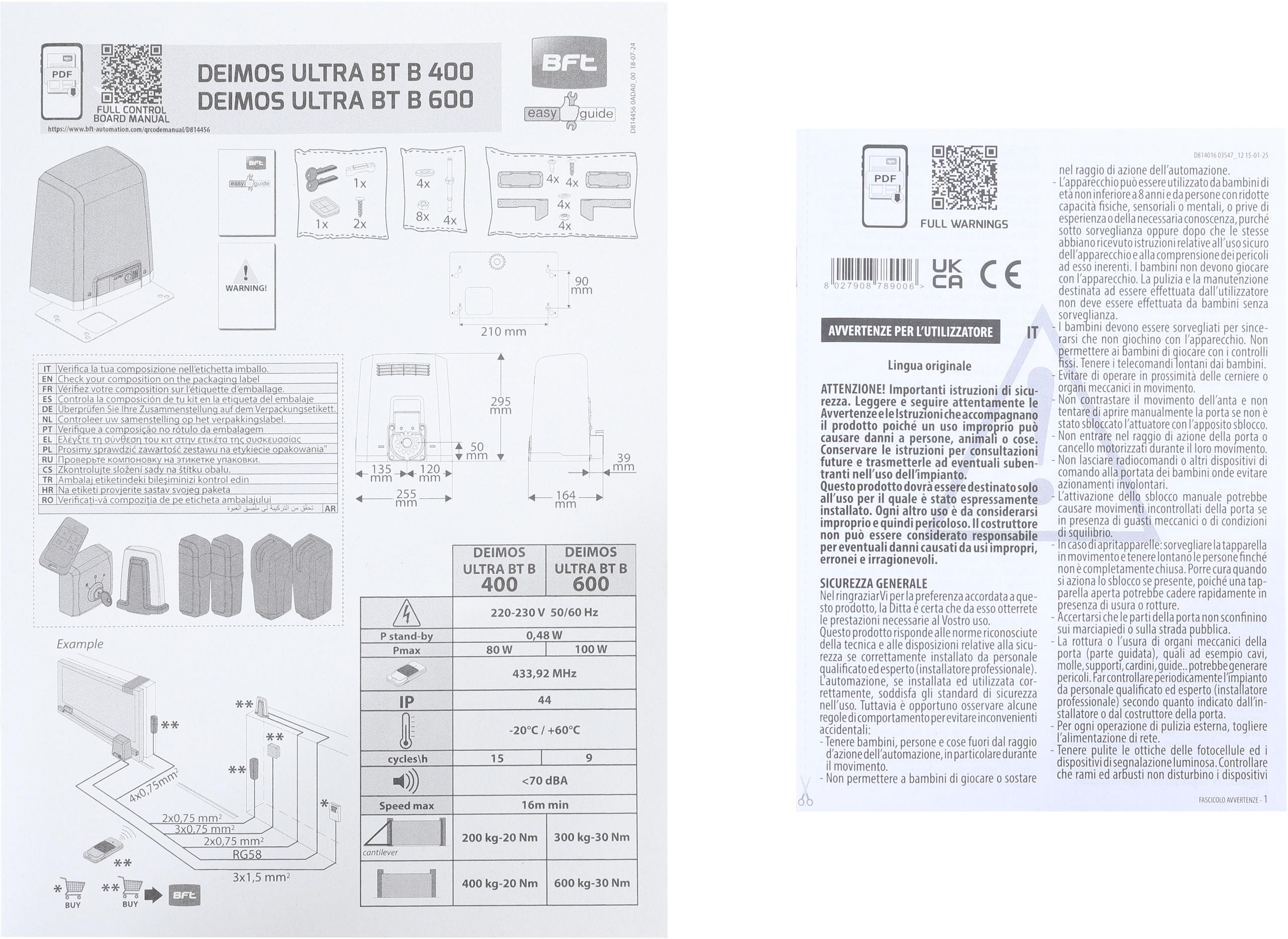 Zestaw BFT DEIMOS ULTRA BT B600 INT KIT do 600kg bram przesuwnych-1925699