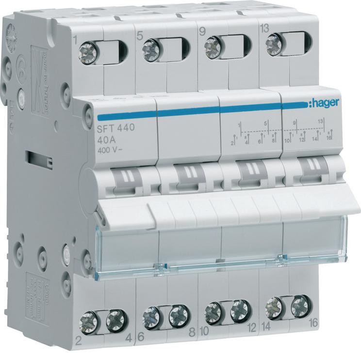 Modułowy przełącznik instalacyjny I-0-II  4P 40A 400VAC Hager SFT440-1930967