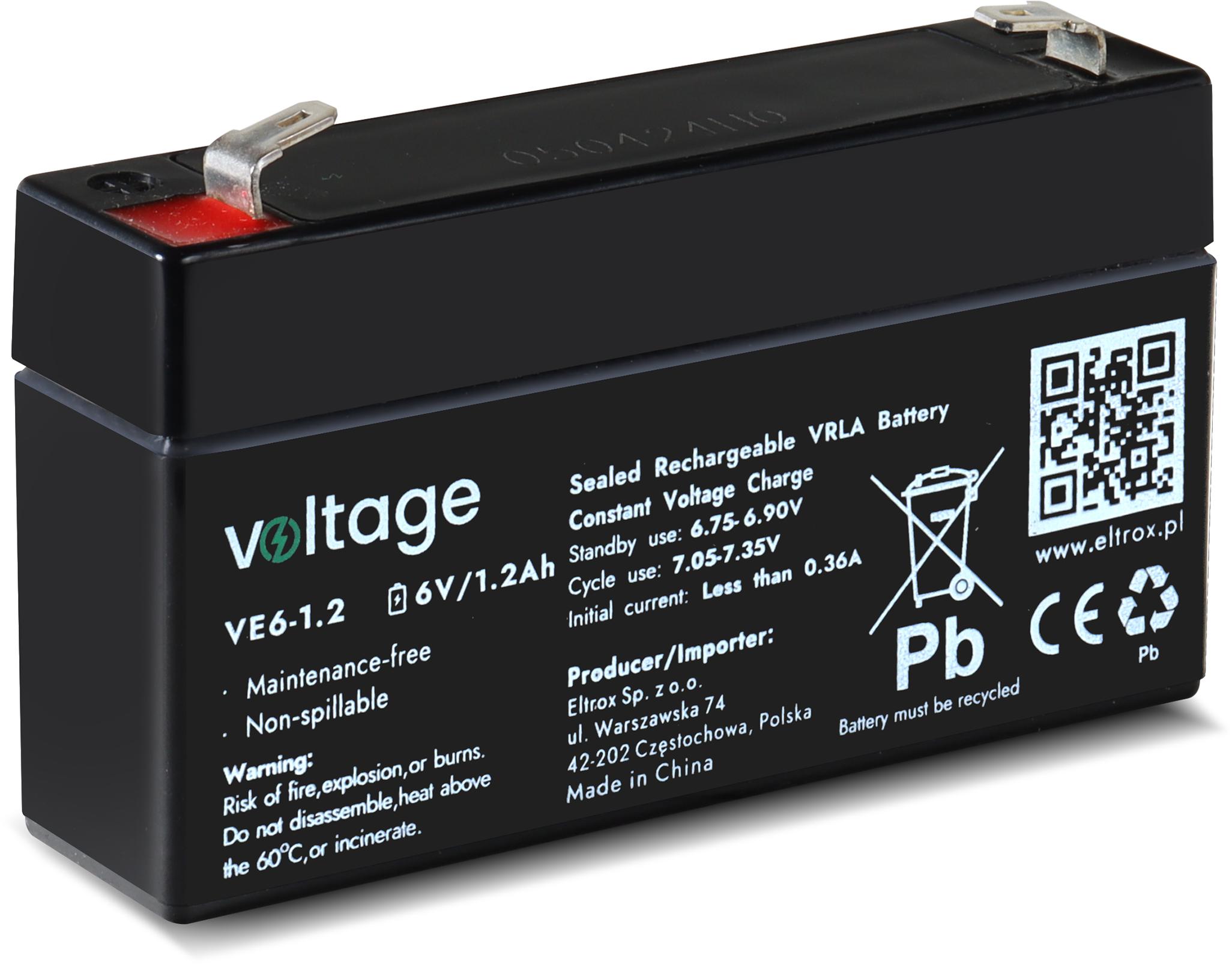 Akumulator AGM Voltage 6V 1,2Ah VE6-1.2 (Żywotność 6-9 lat)-1845256