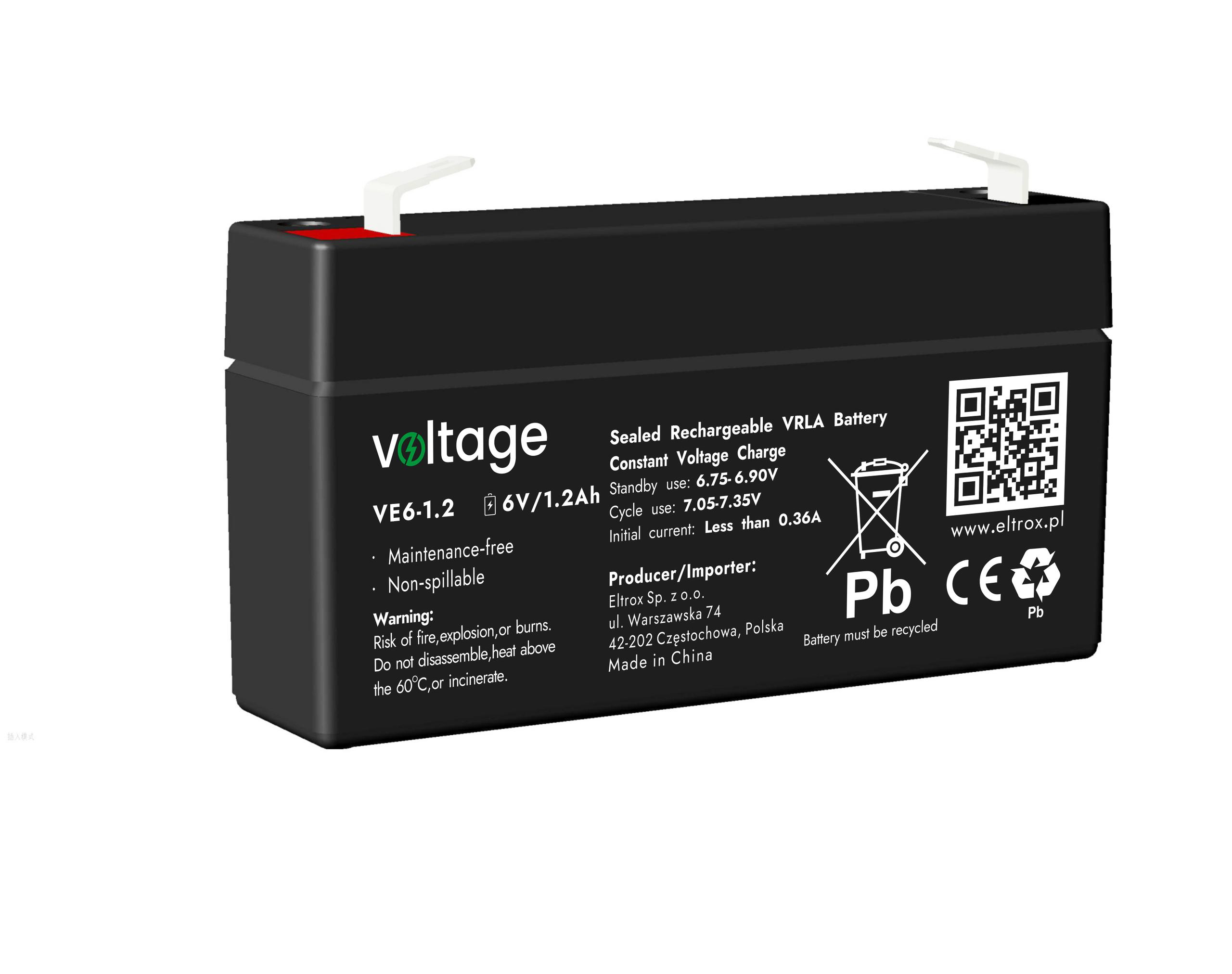 Akumulator AGM Voltage 6V 1,2Ah VE6-1.2 (Żywotność 6-9 lat)-1680793