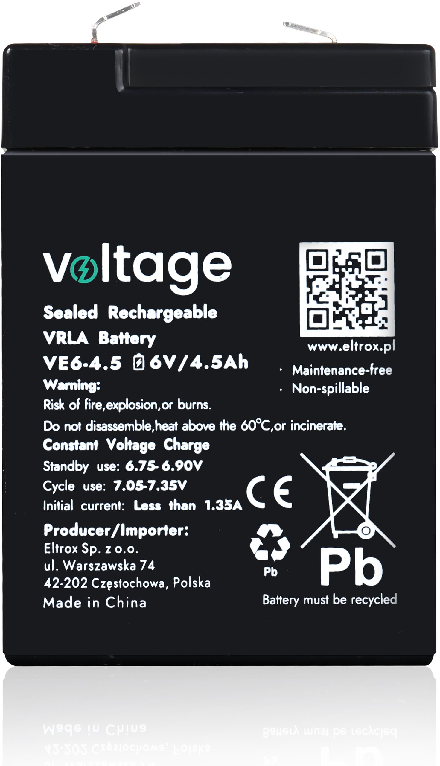 Akumulator AGM Voltage 6V 4,5Ah VE6-4.5 (Żywotność 6-9 lat)-1845269