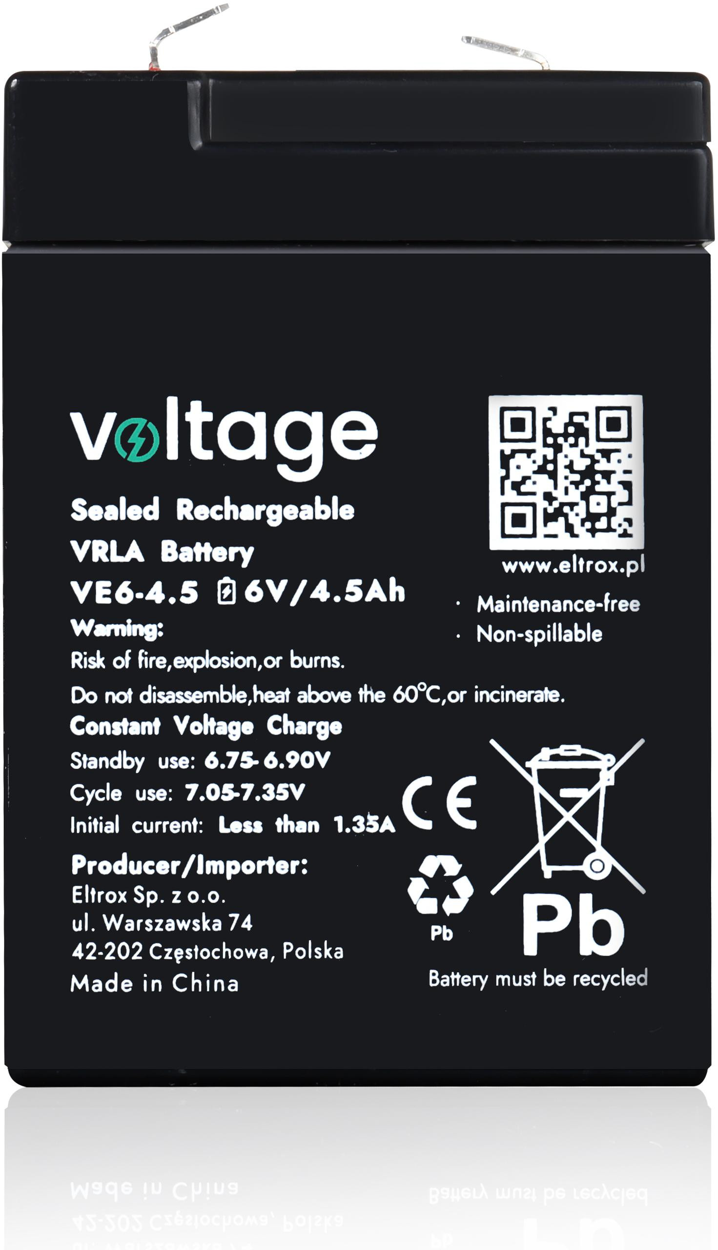 Akumulator AGM Voltage 6V 4,5Ah VE6-4.5 (Żywotność 6-9 lat)-1910231