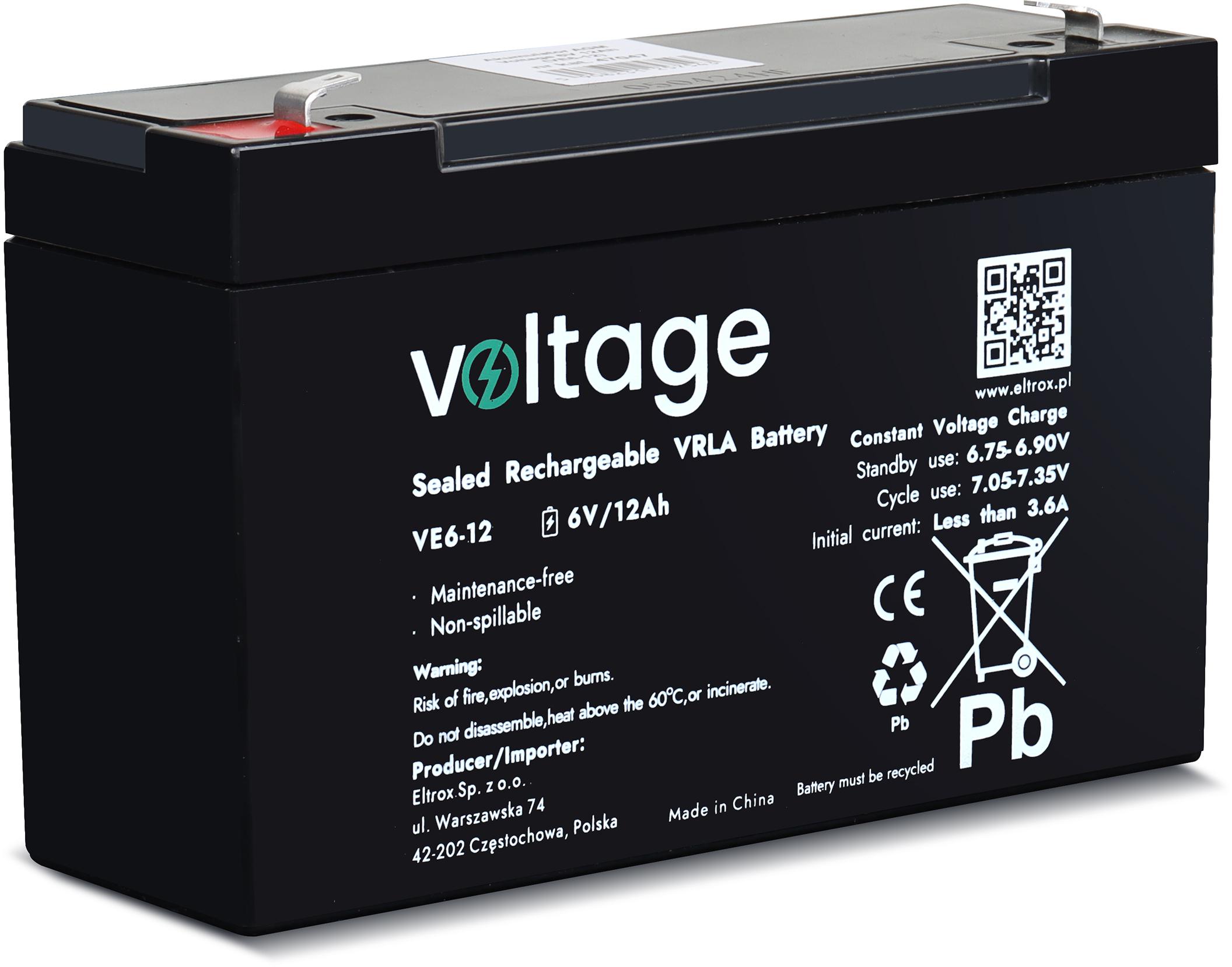 Akumulator AGM Voltage 6V 12Ah VE6-12 (Żywotność 6-9 lat)-1793250