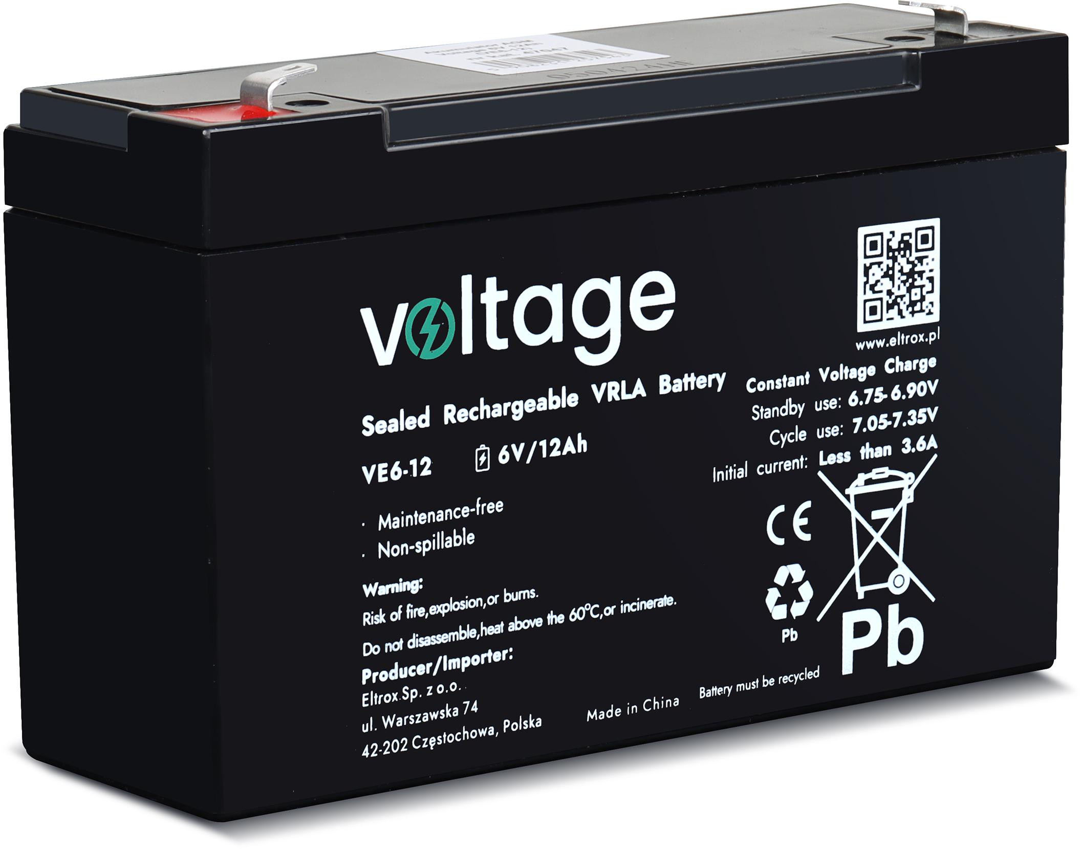 Akumulator AGM Voltage 6V 12Ah VE6-12 (Żywotność 6-9 lat)-1910232