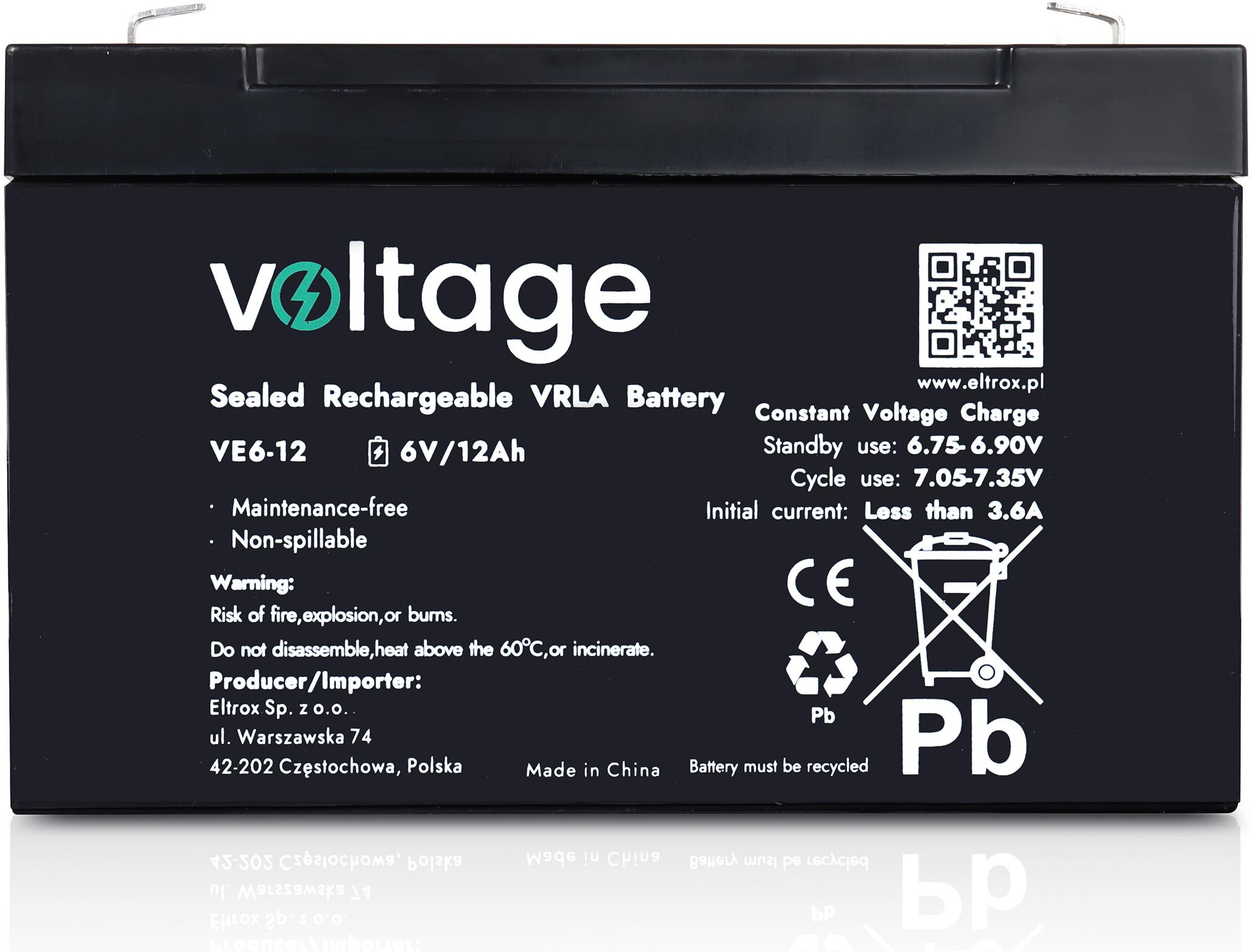 Akumulator AGM Voltage 6V 12Ah VE6-12 (Żywotność 6-9 lat)-1910234