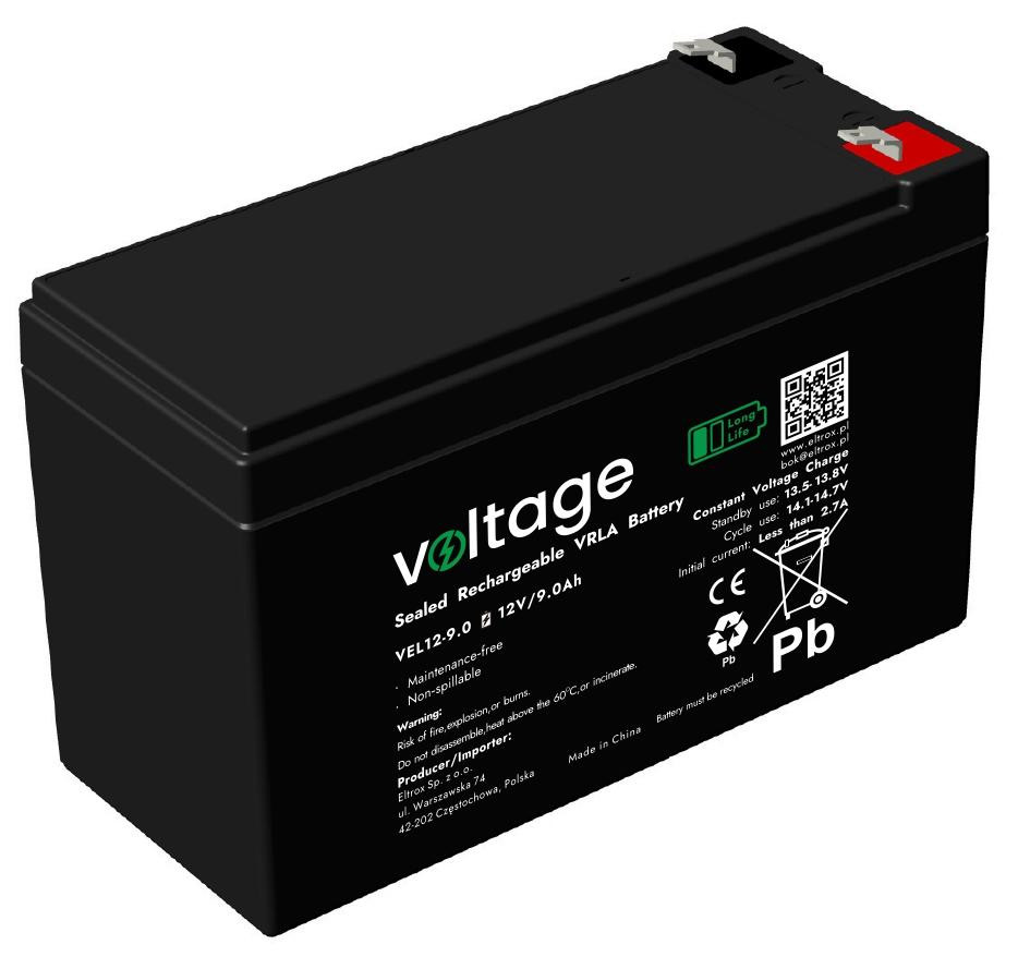 Akumulator AGM Voltage Long Life 12V 9Ah VEL12-9.0 (Żywotność 15 lat)-1918129