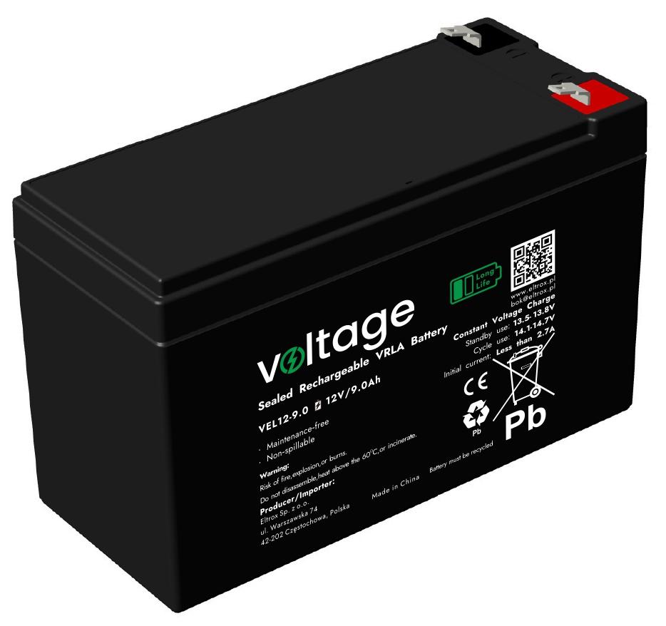 Akumulator AGM Voltage Long Life 12V 9Ah VEL12-9.0 (Żywotność 15 lat)-1853815