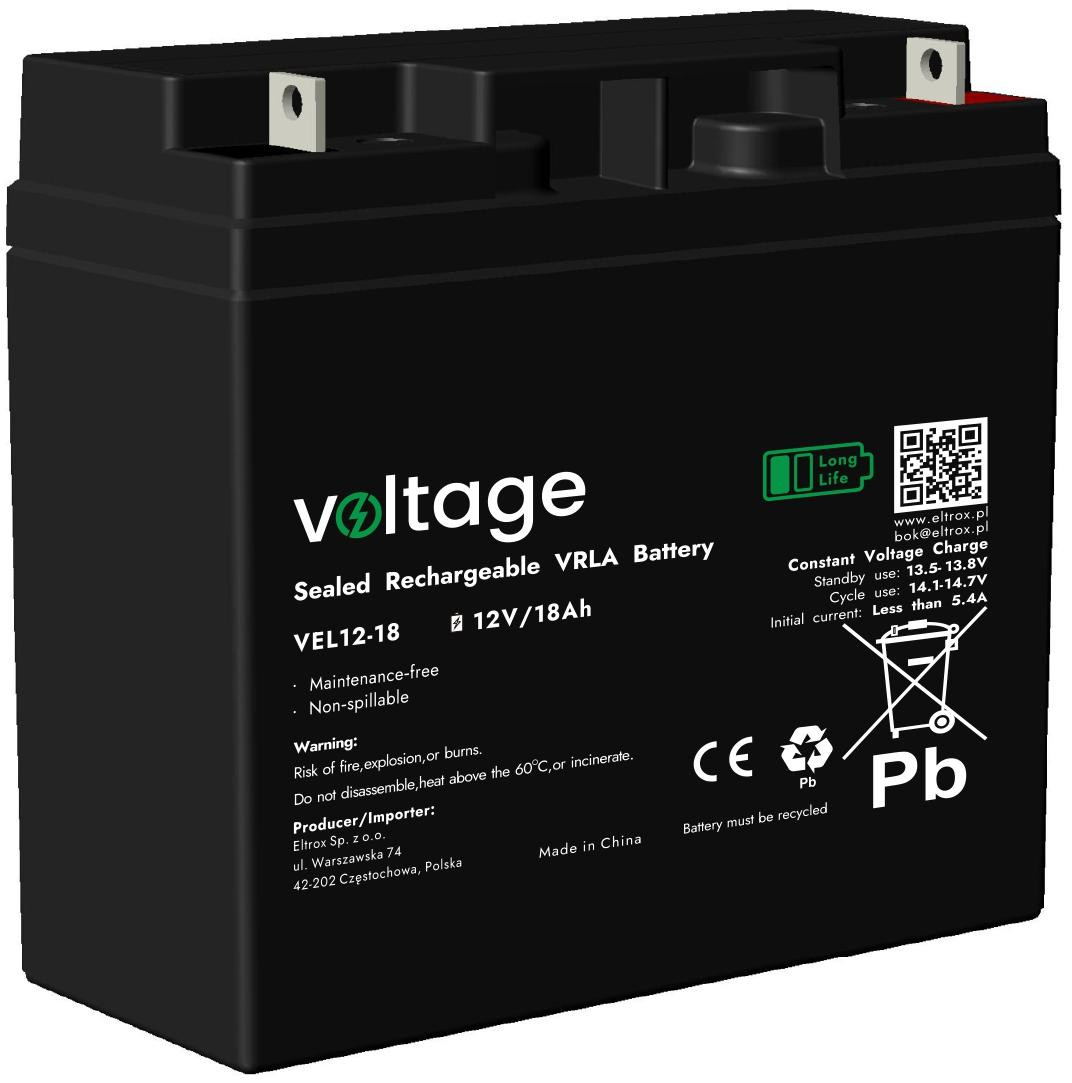 Akumulator AGM Voltage Long Life 12V 18Ah VEL12-18 (Żywotność 15 lat)-1932150