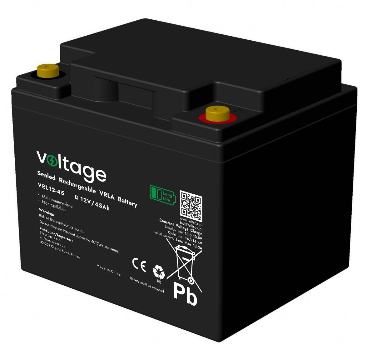Akumulator AGM Voltage Long Life 12V 45Ah VEL12-45 (Żywotność 15 lat)-1932151