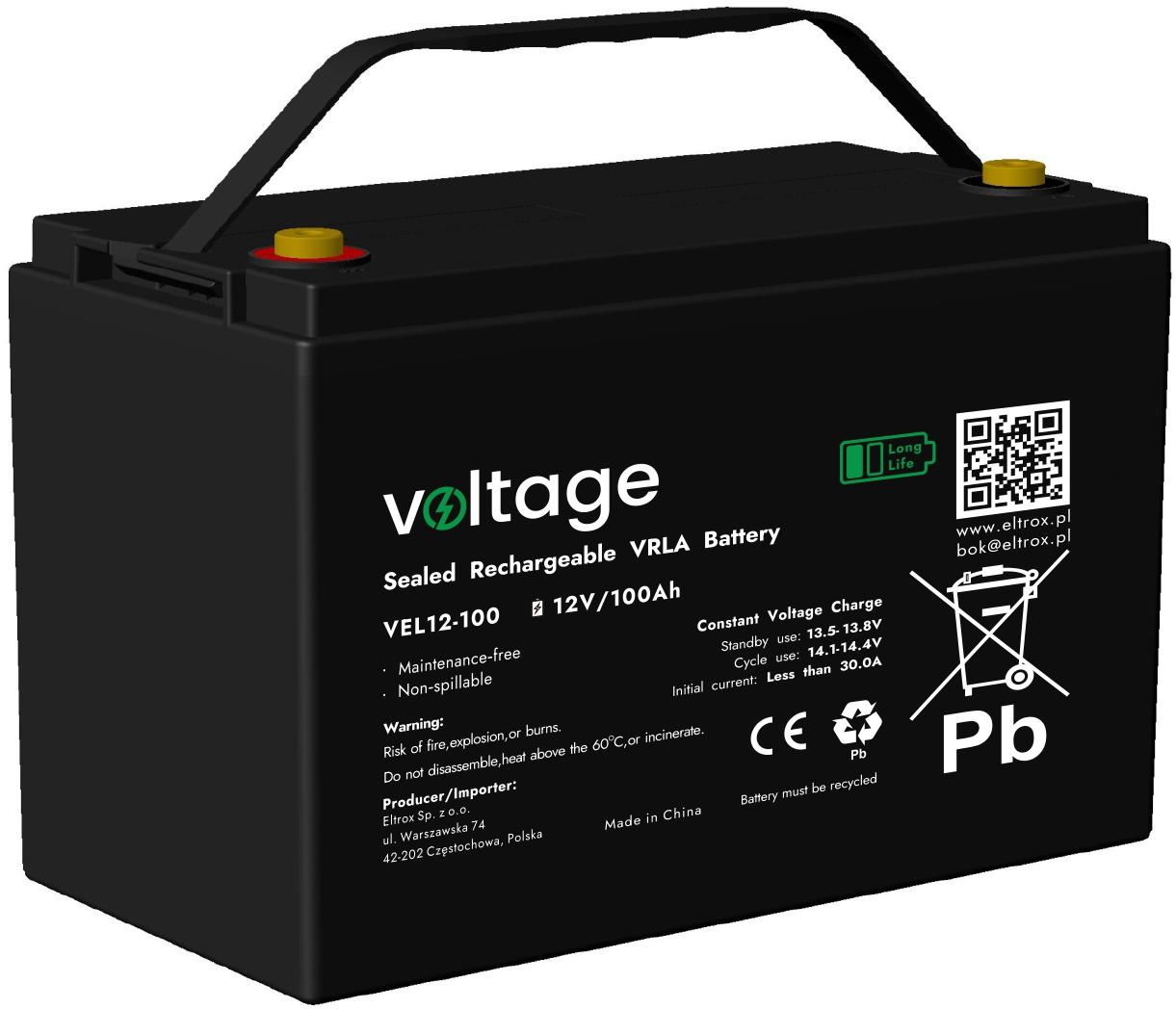 Akumulator AGM Voltage Long Life 12V 100Ah VEL12-100 (Żywotność 15 lat)-1866584