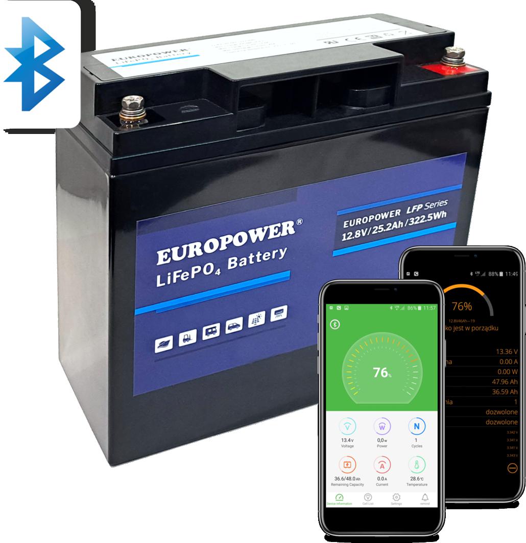 Akumulator LiFePO4 EUROPOWER serii LFP 12,8V 25,2Ah Bluetooth (Żywotność ~2000 cykli)-1768162