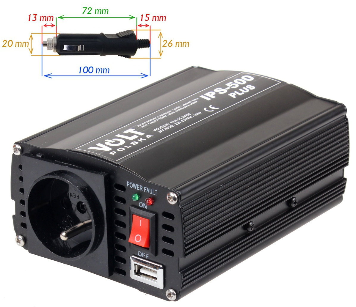 PRZETWORNICA VOLT POLSKA IPS-500 PLUS 12V / 230V 350/500 W-1825684