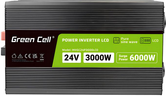 PRZETWORNICA NAPIĘCIA Green Cell PowerInverter LCD 24V / 230V 3000/6000W CZYSTA SINUSOIDA-1652365